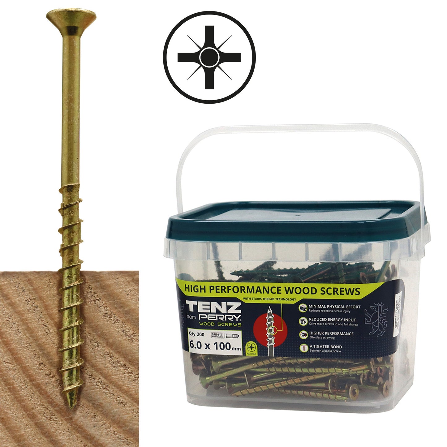 No.6090 TENZ from Perry High Performance Wood Screws - Pozi Head - Tubs