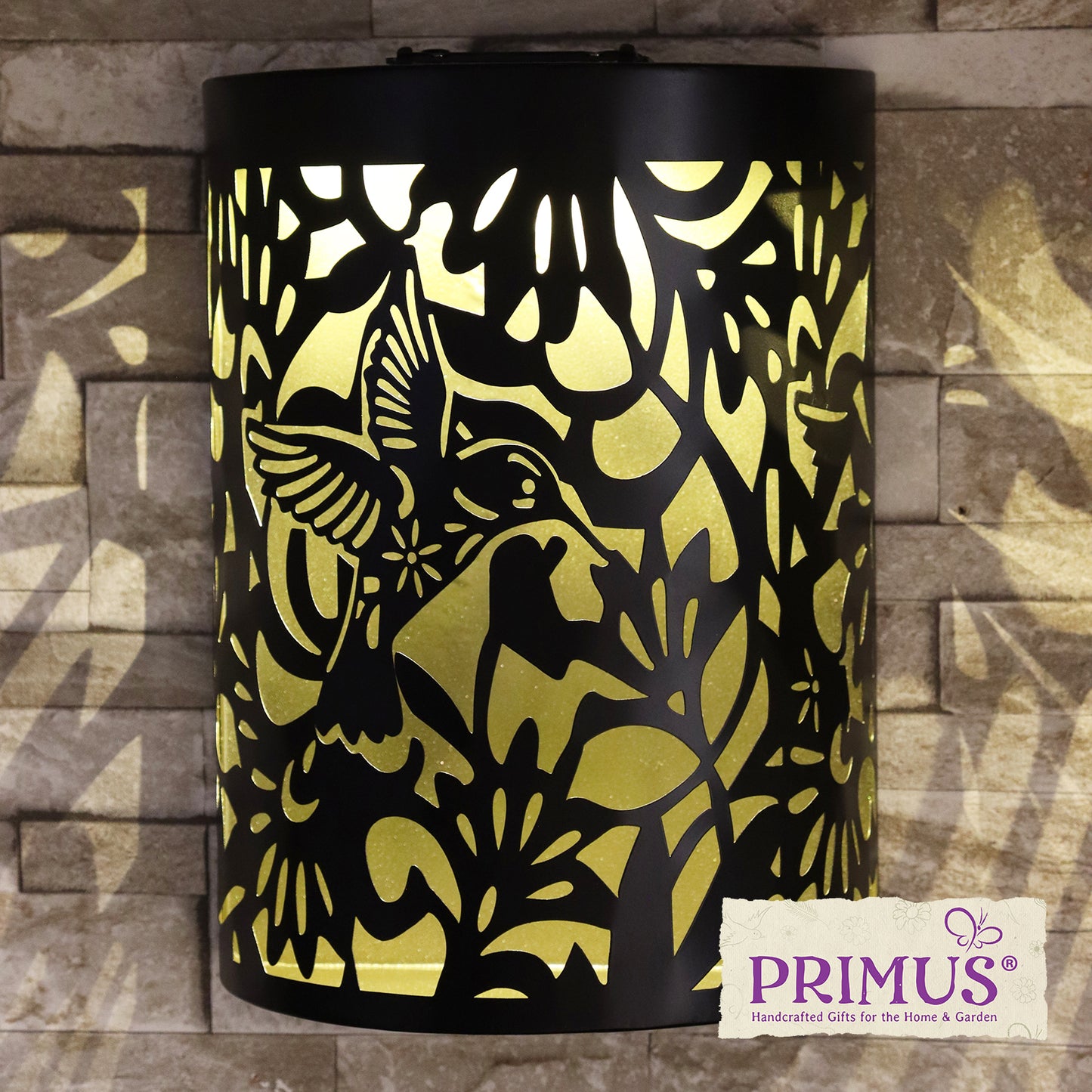 No.PA1053BK Small Metal Curved Hummingbird Solar Wall Panel