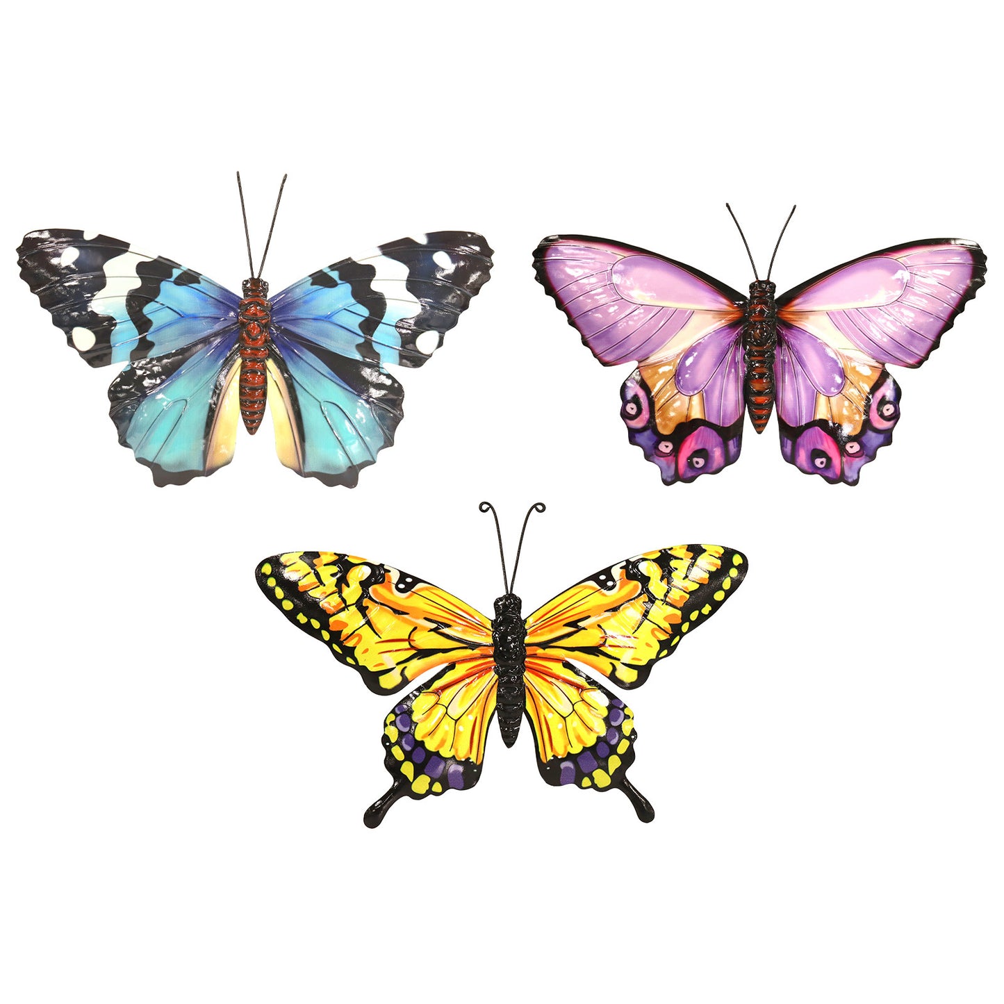 No.PA1701 Pink, Yellow & Blue Set of 3 Small Metal Butterfly Wall Art
