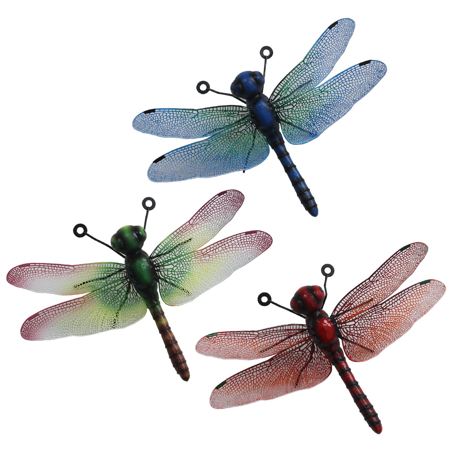 No.PA1859 Small Metal Dragonfly Wall Art - Green, Blue & Red