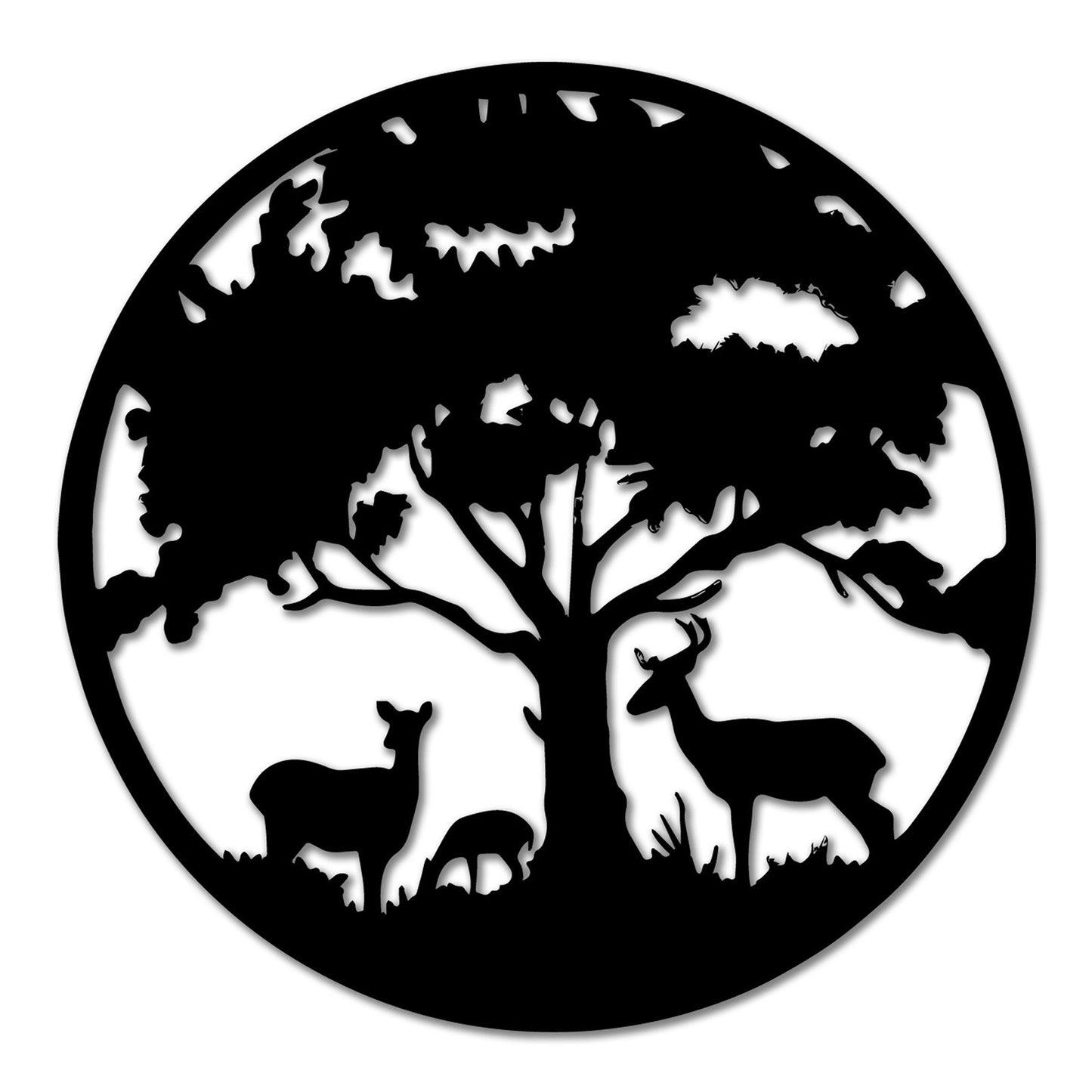 No.PA5061BK Black Metal Round Deer Family Silhouette Wall Art