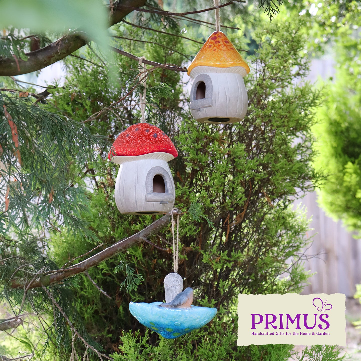 No.PB9102 Orange Terracotta Mushroom Bird House