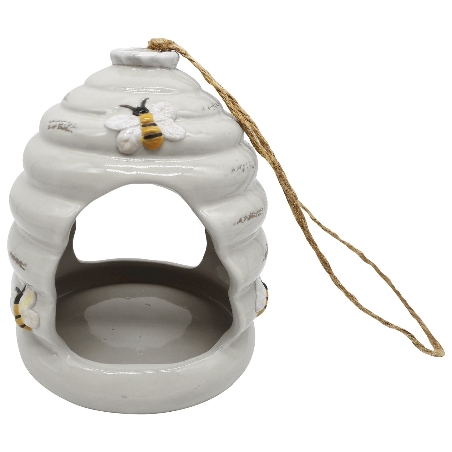 No.PB9111WH White Ceramic Honey Pot Bird Feeder