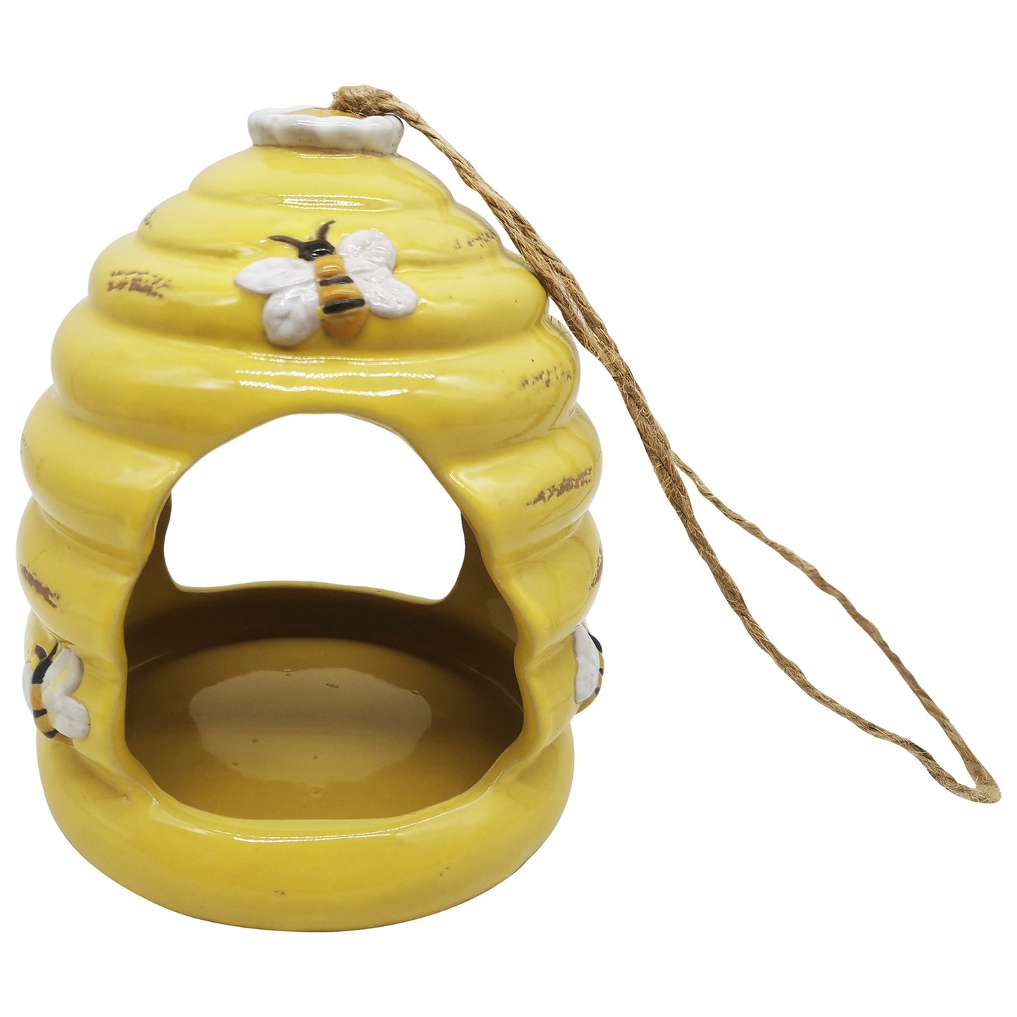 No.PB9111YL Yellow Ceramic Honey Pot Bird Feeder