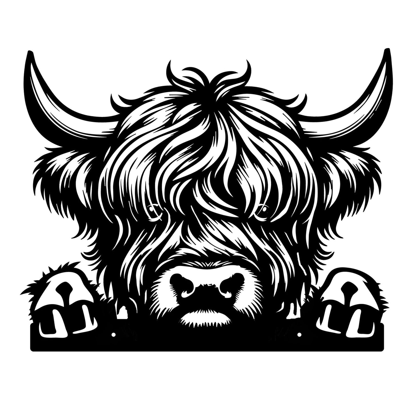 No.PF1051 Metal Peeking Farmyard Silhouette - Highland Cow