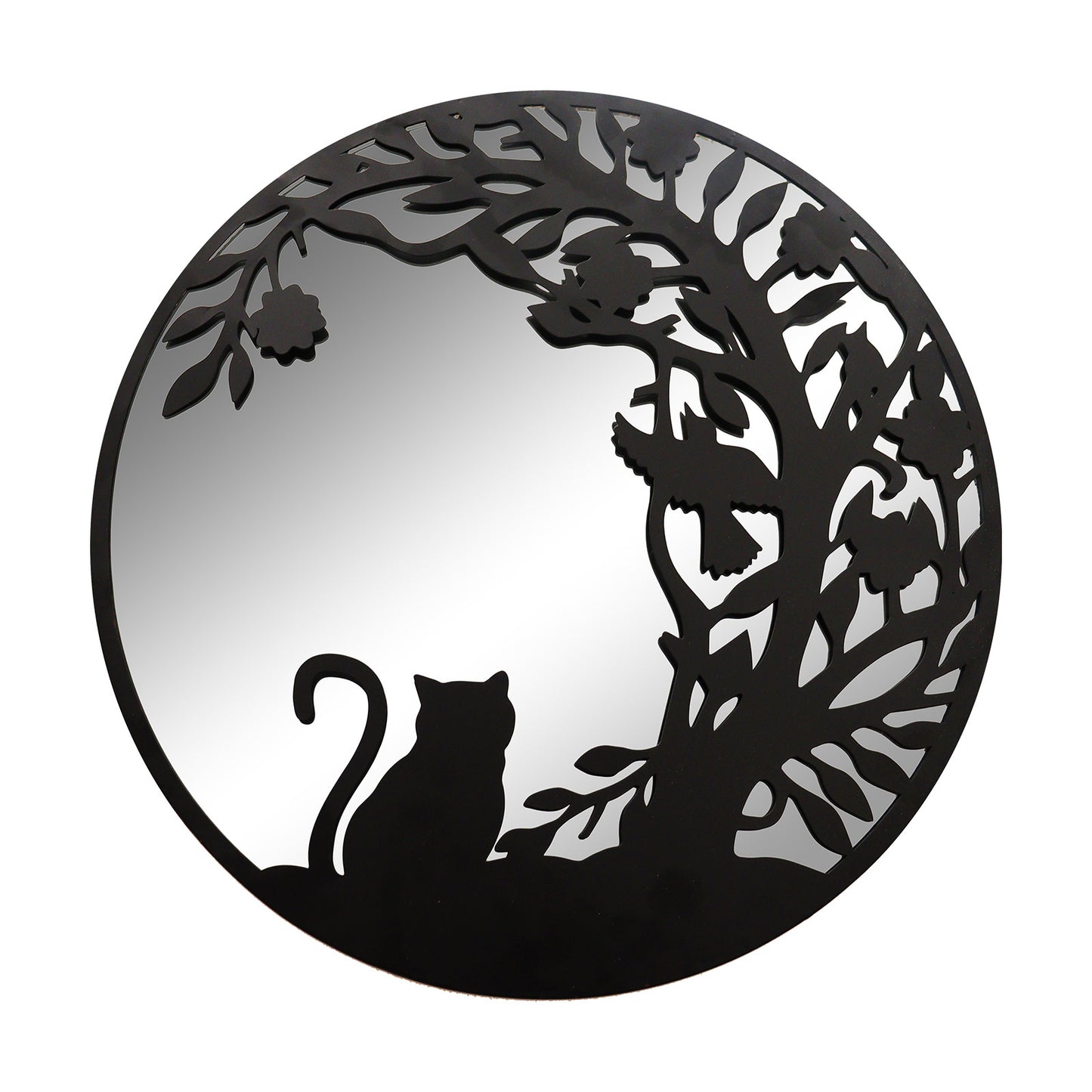 No.PM5065BK Black Metal Round Cat Silhouette Wall Mirror
