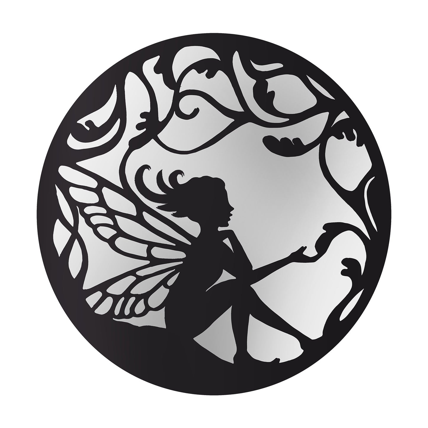 No.PM5066BK Black Metal Round Fairy Silhouette Wall Mirror