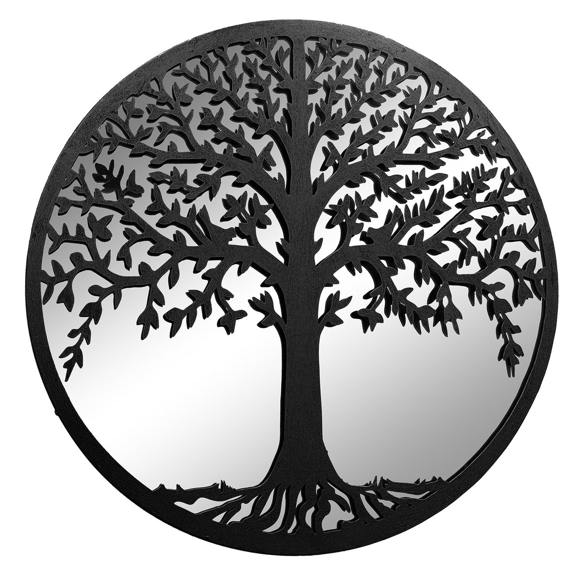 No.PM5121BK Large Black Metal Round Tree of Life Silhouette Wall Mirror