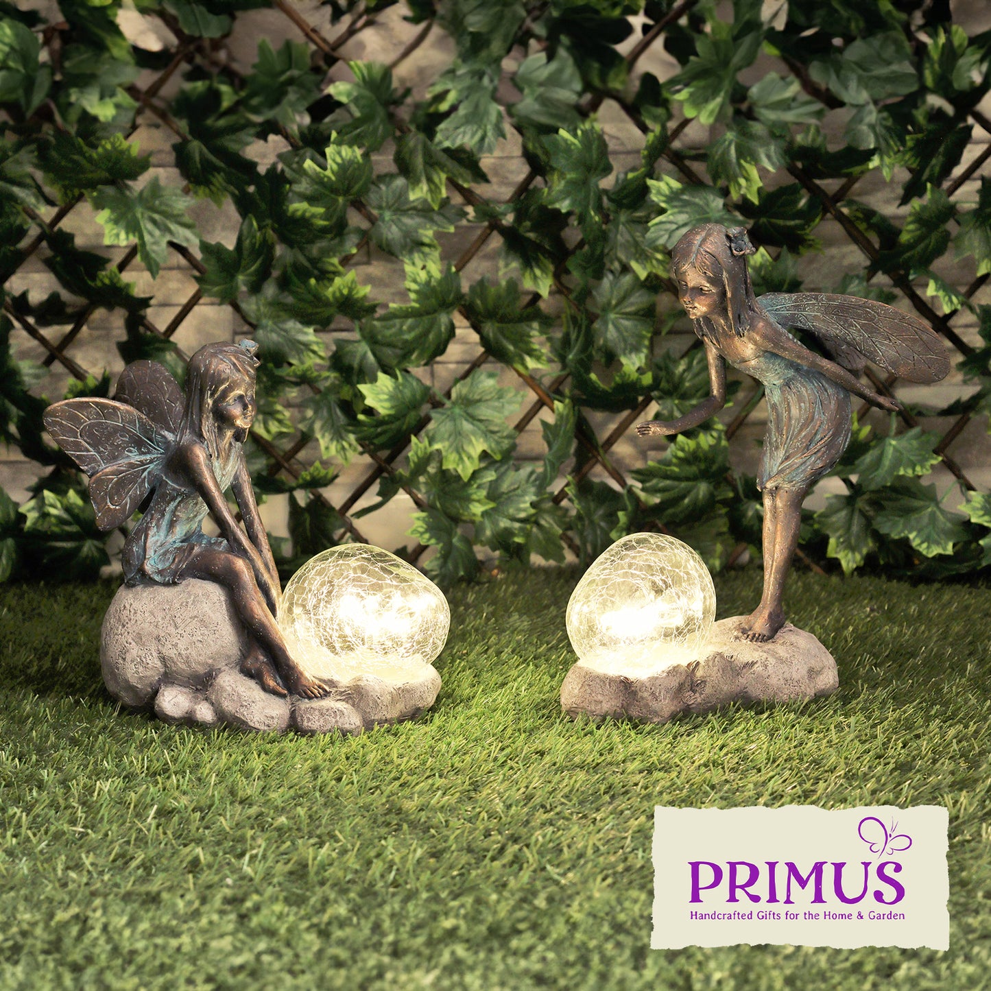 No.PR1002 Resin Sitting Fairy with Solar Bubble Light