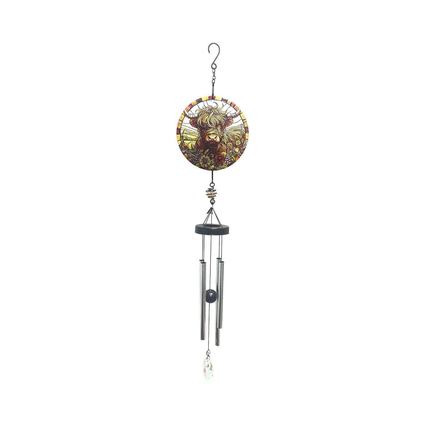No.PT1086 Small Glass Suncatcher Windchime - Highland Cow