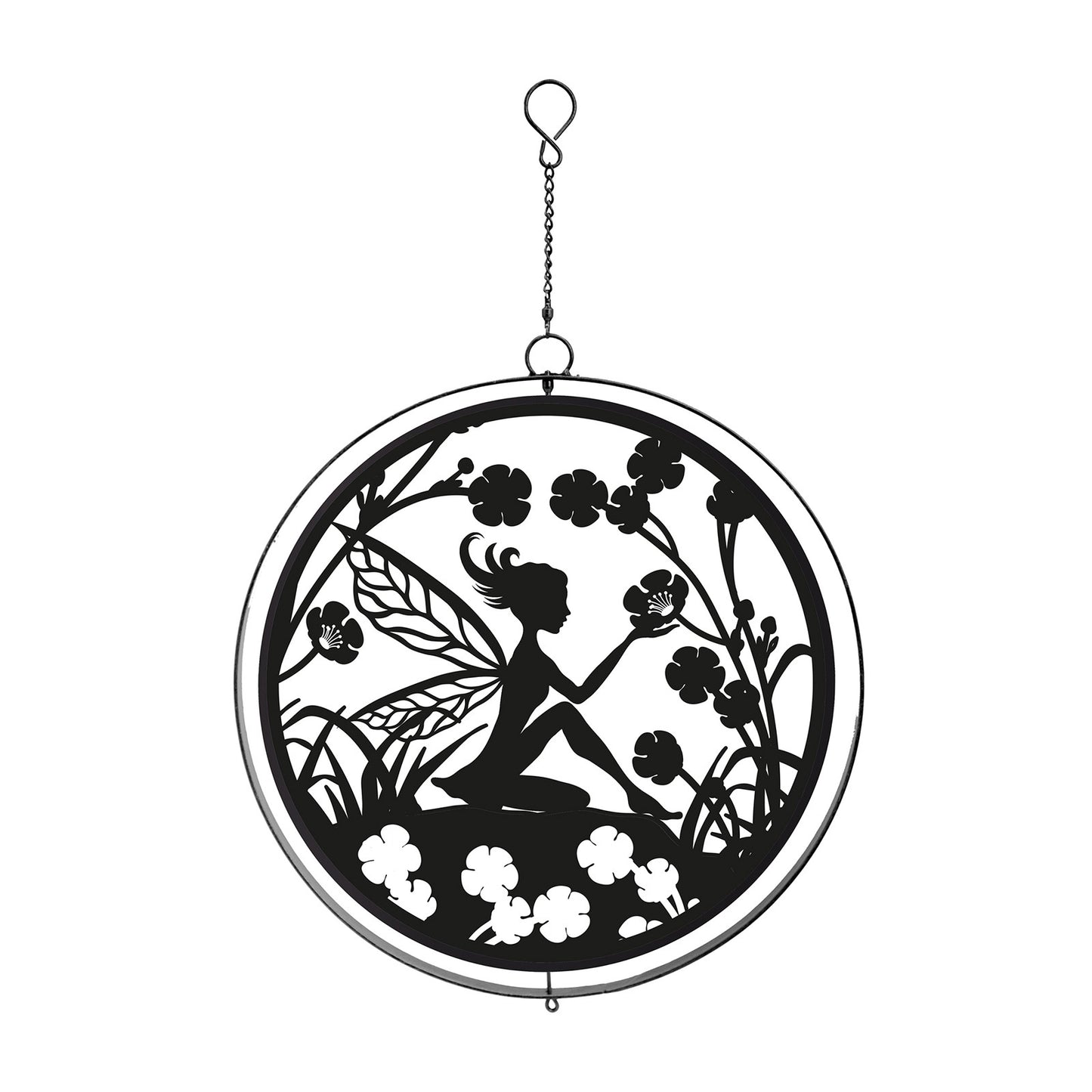 No.PT2106BK Black Metal Fairy Hanging Silhouette Orbit Spinner