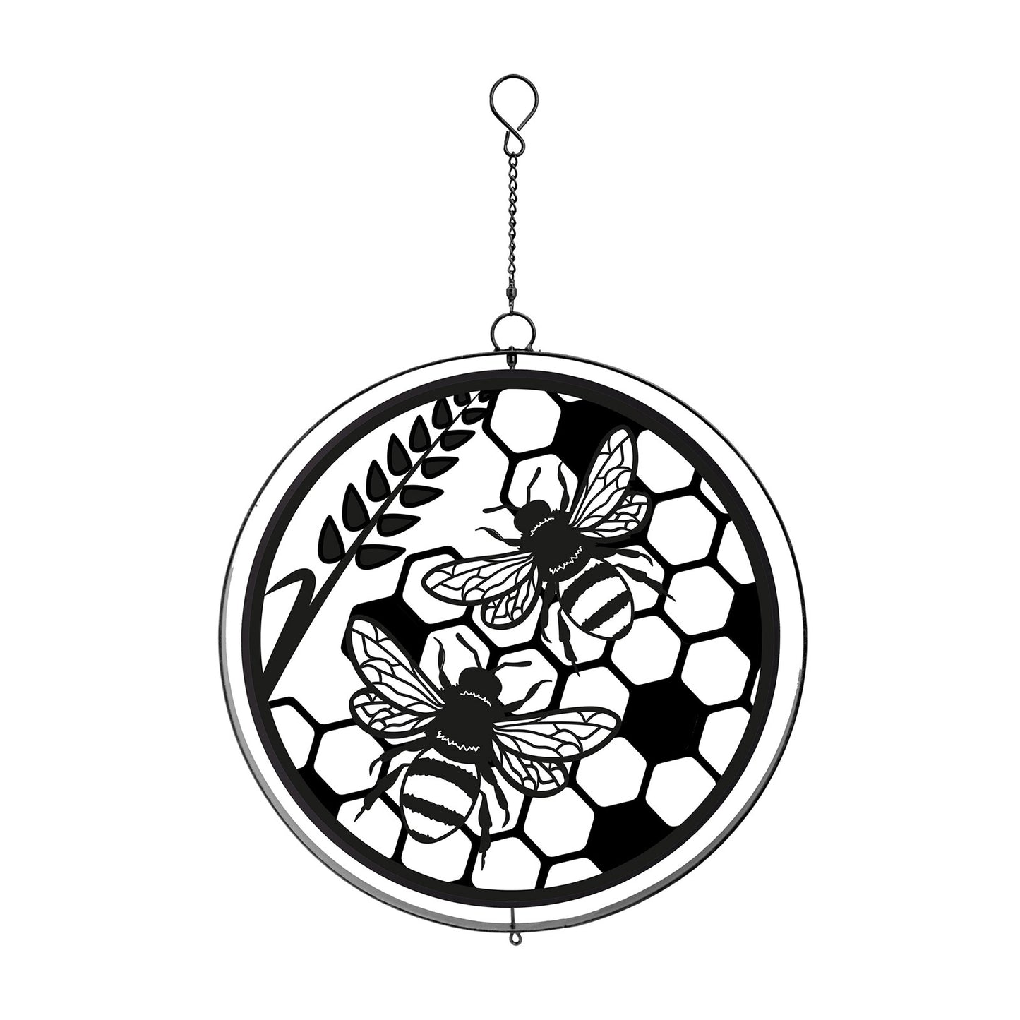 No.PT2107BK Black Metal Honey Bees Hanging Silhouette Orbit Spinner