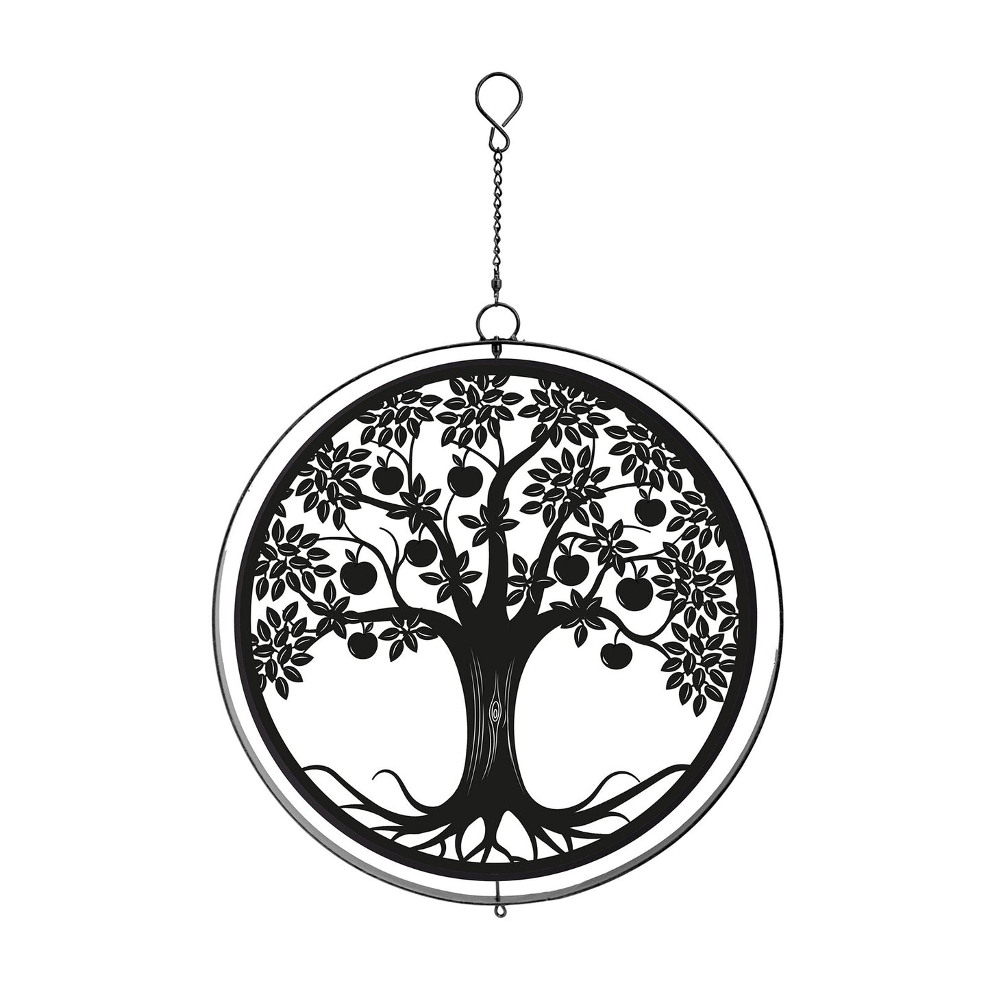 No.PT2109BK Black Metal Apple Tree Hanging Silhouette Orbit Spinner