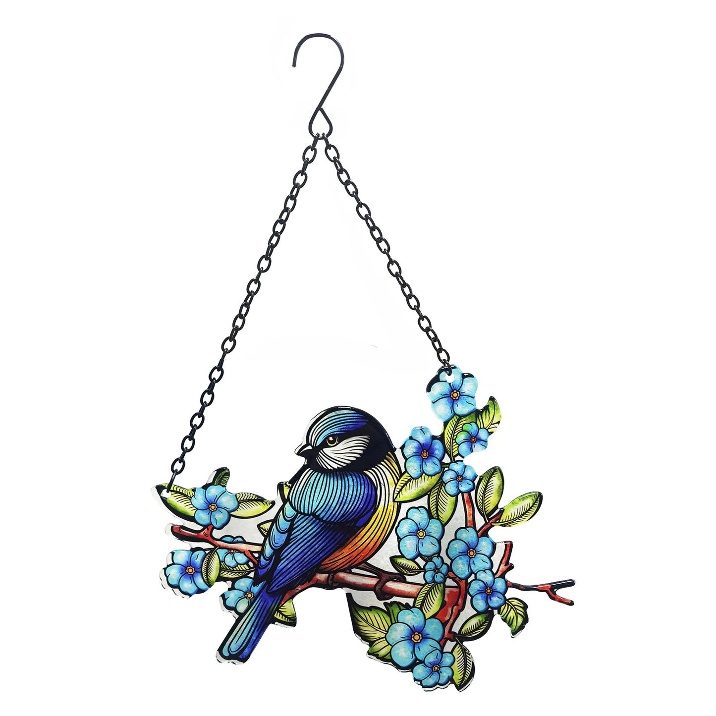 No.PT2322 Cut Glass Hanging Suncatcher - Blue Tit
