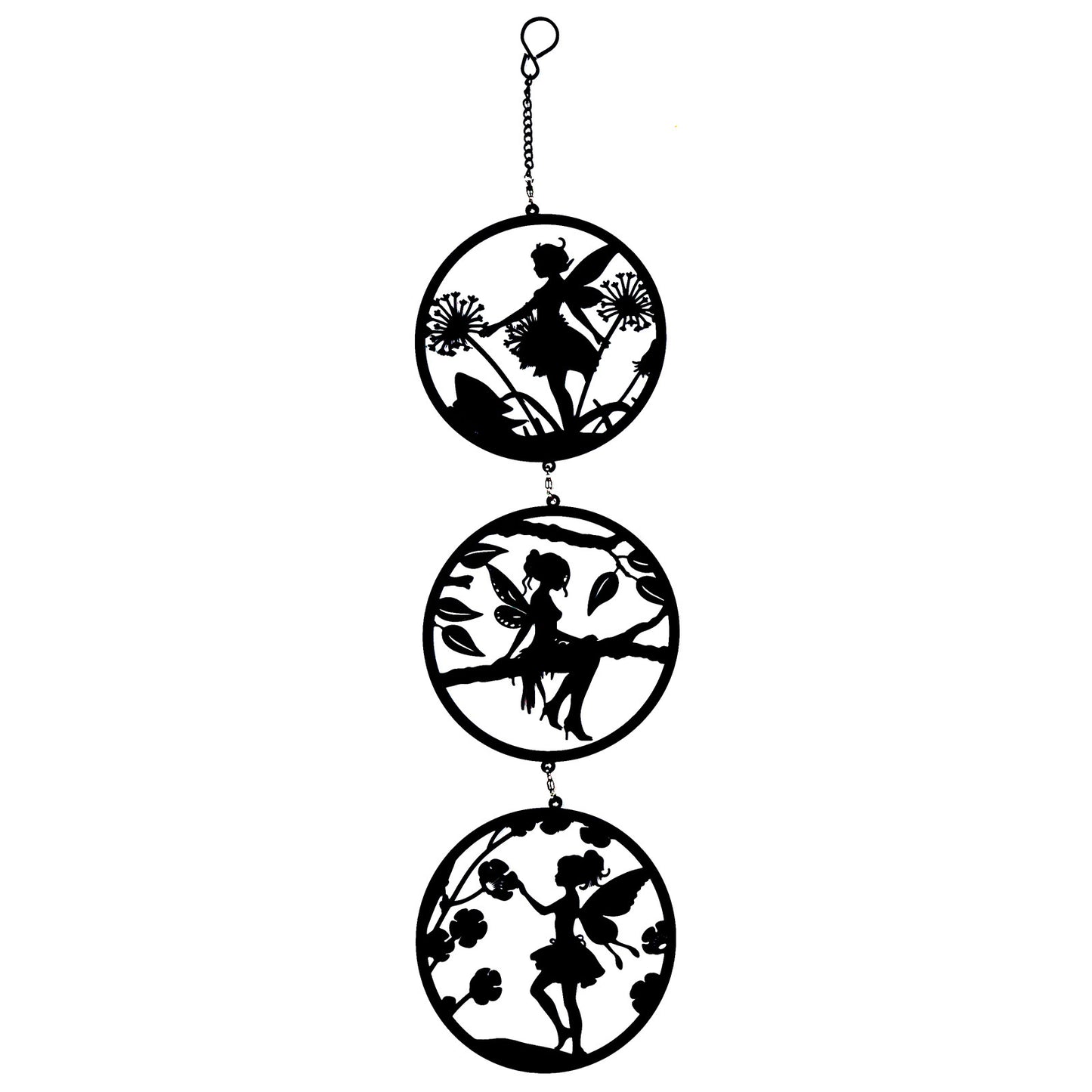 No.PT2601BK Black Fairy Silhouette Hanging Trio Spinner