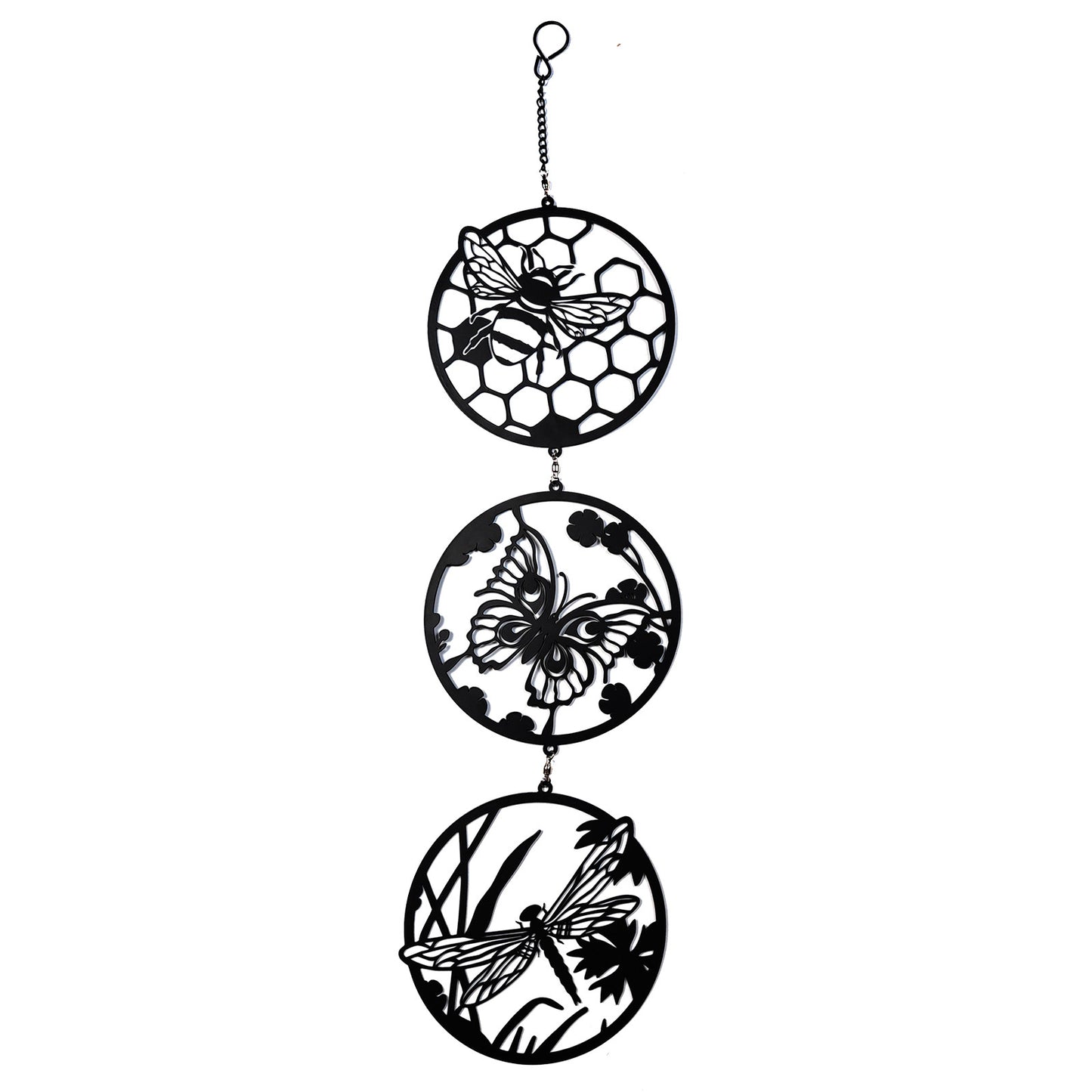 No.PT2603BK Black Bee, Butterfly & Dragonfly Silhouette Hanging Trio Spinner
