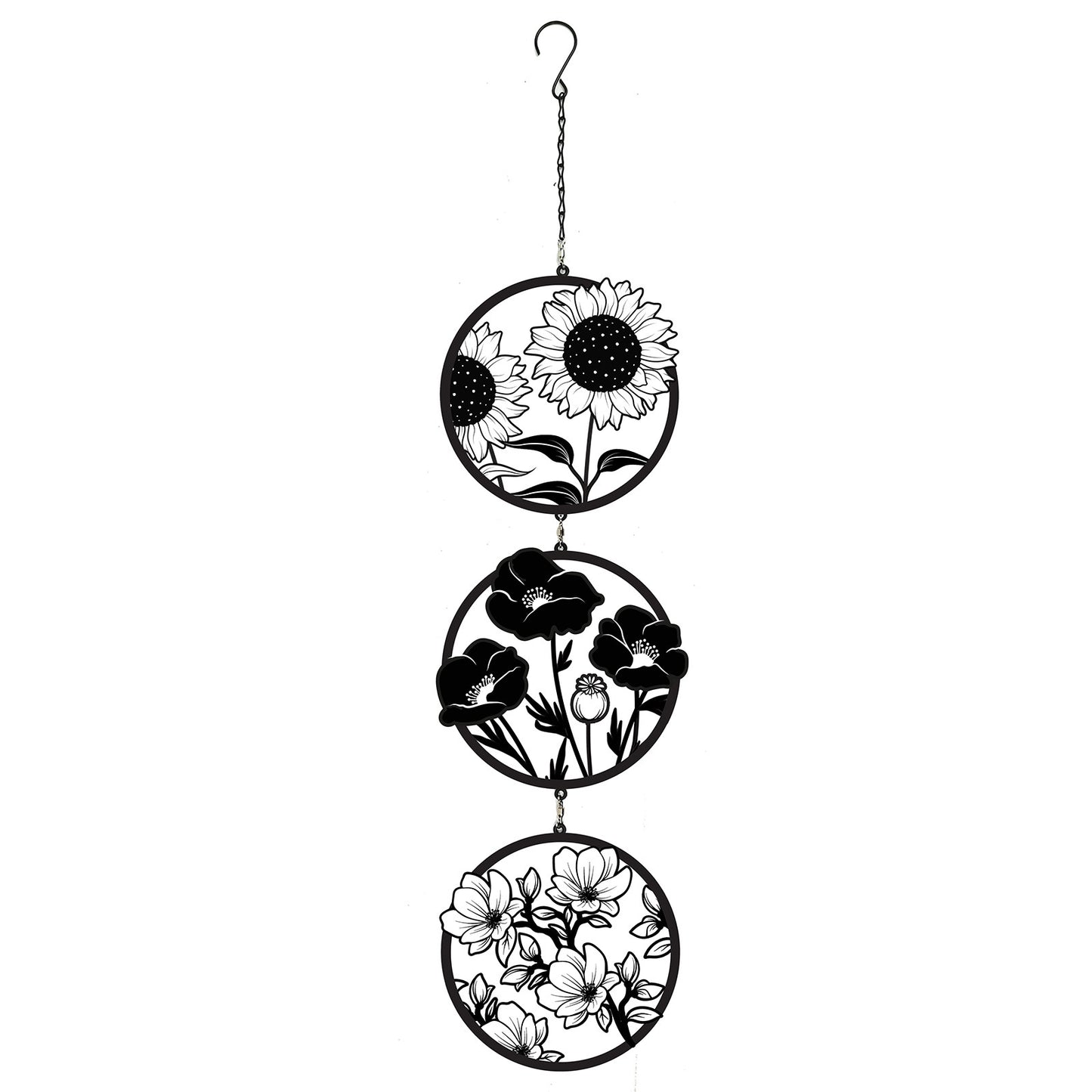 No.PT2604BK Black Floral Silhouette Hanging Trio Spinner