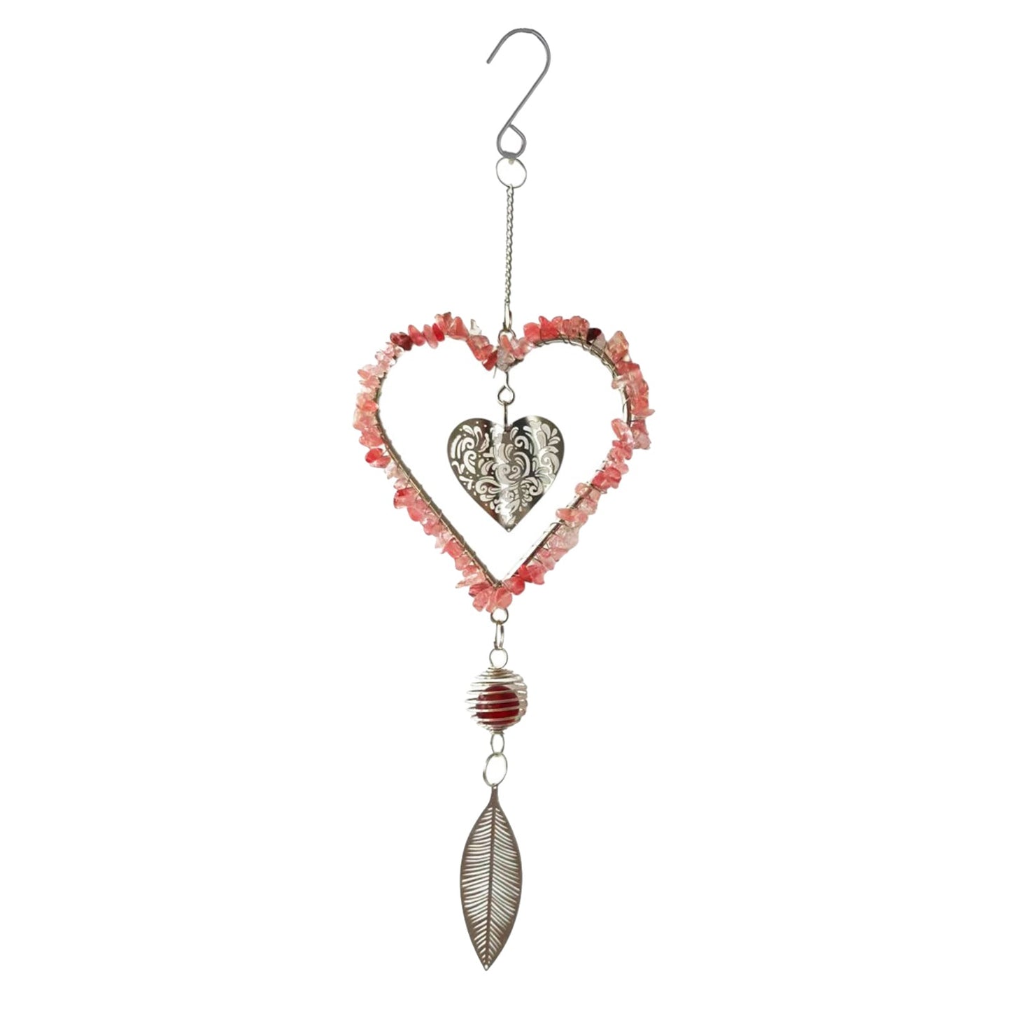 No.PT3501 Stainless Steel & Gemstone Heart Hanger - Pink