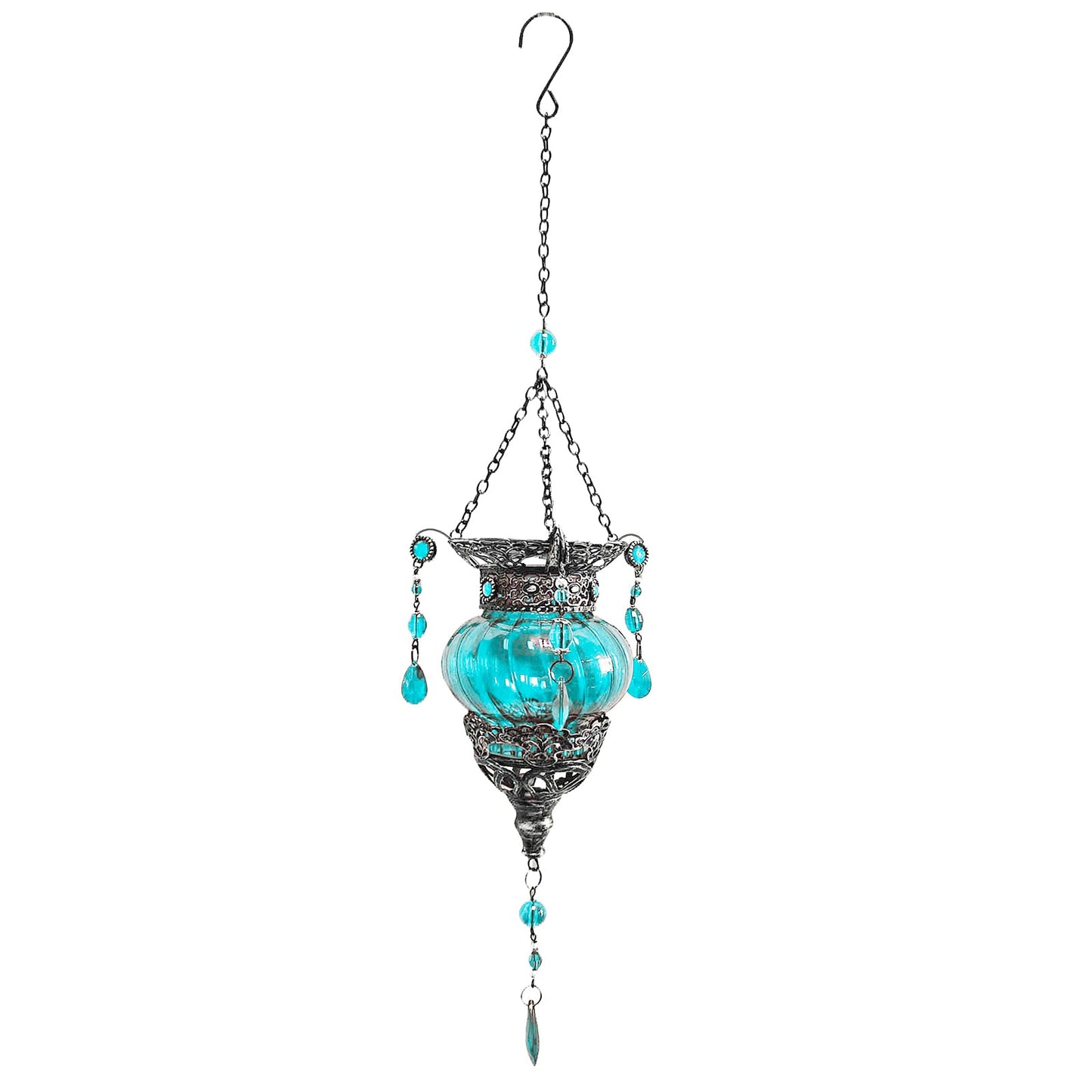 No.PT6204 Glass Moroccan Solar Lantern - Blue