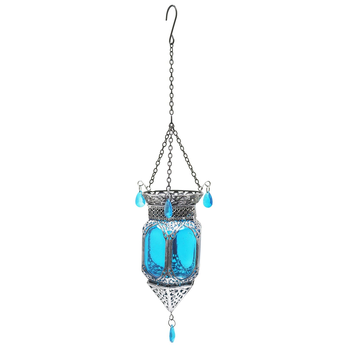 No.PT6212 Large Glass Moroccan Solar Lantern - Blue