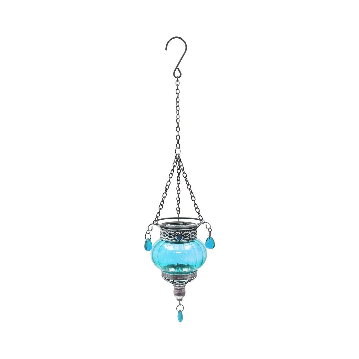 No.PT6216 Small Glass Moroccan Solar Lantern - Blue