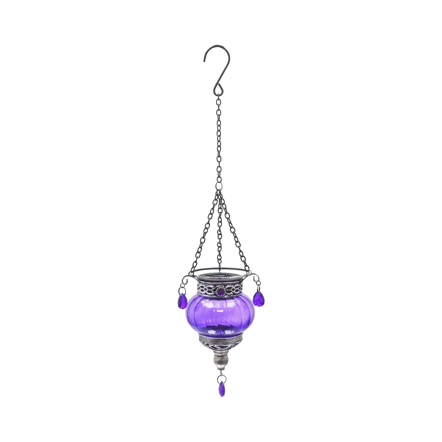 No.PT6217 Small Glass Moroccan Solar Lantern - Purple