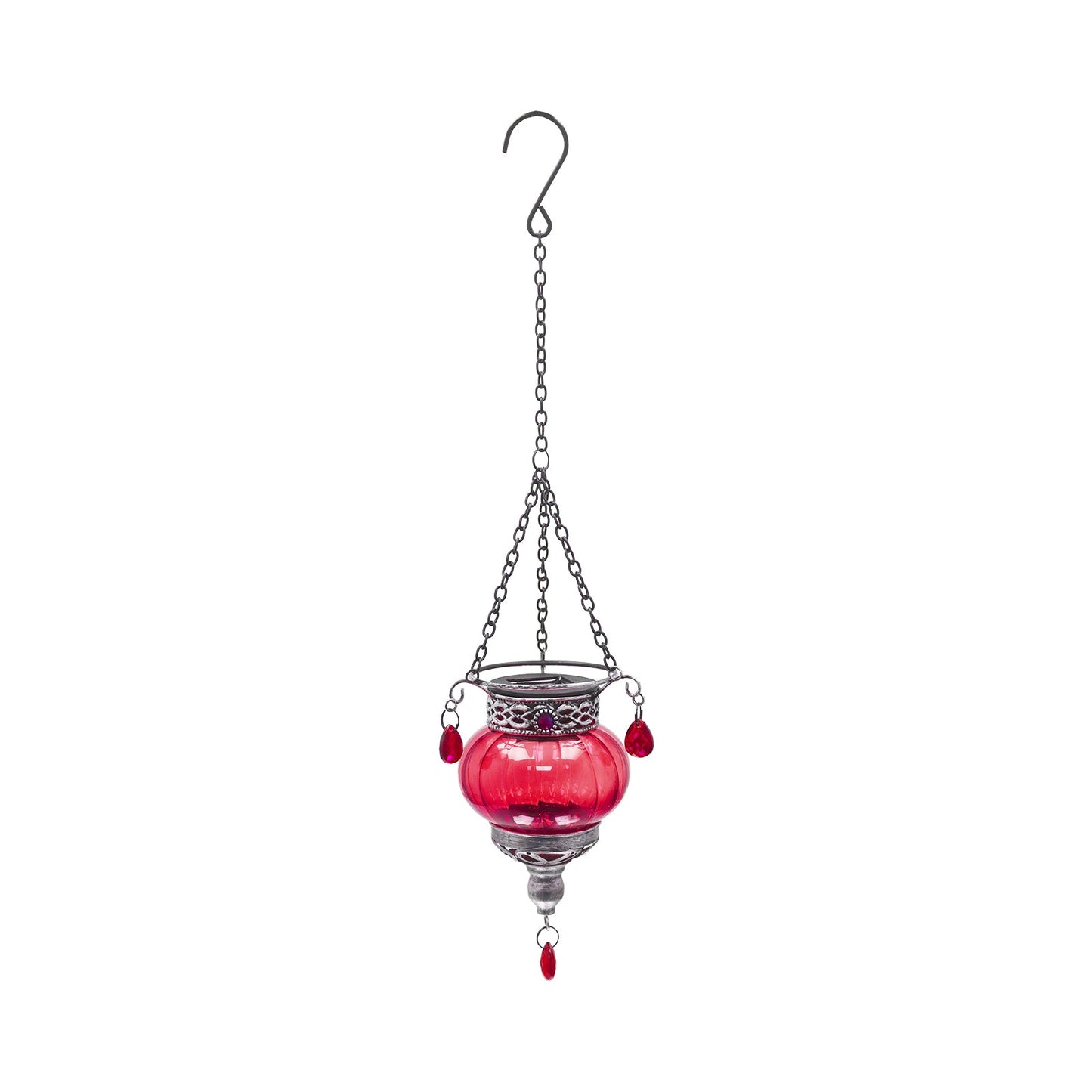 No.PT6218 Small Glass Moroccan Solar Lantern - Red