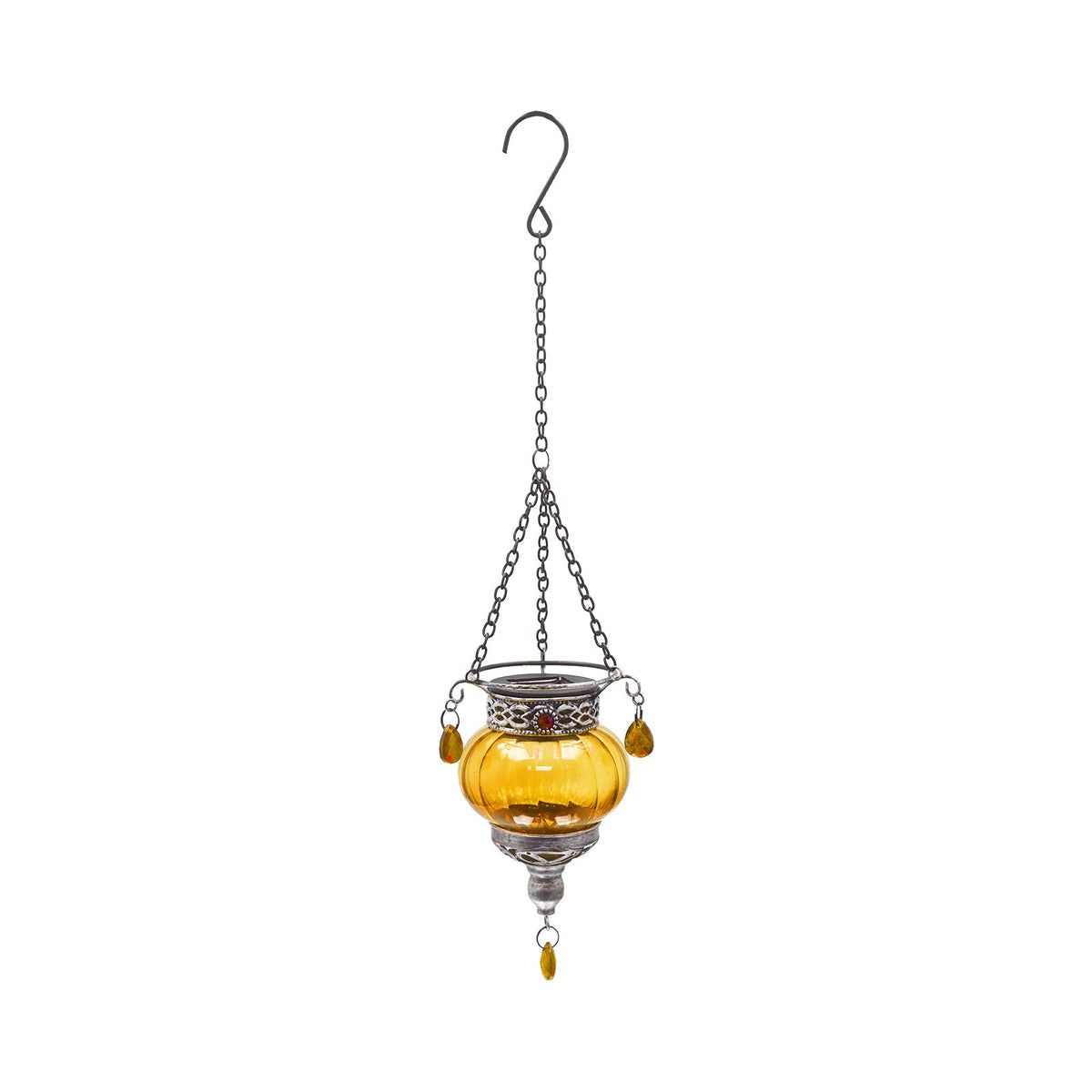 No.PT6219 Small Glass Moroccan Solar Lantern - Amber