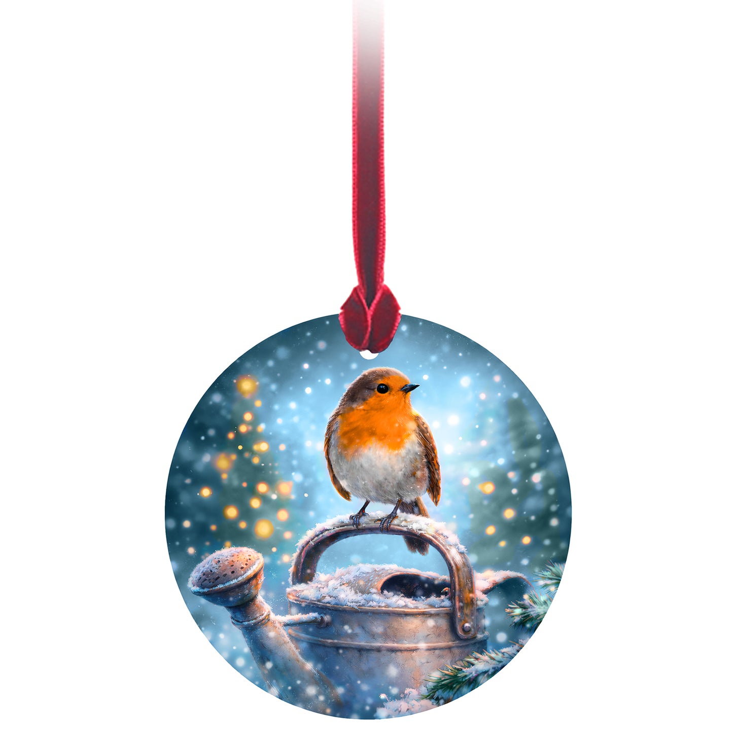 No.PX1040 Christmas Tree Glass Hanger - Robin on Watering Can