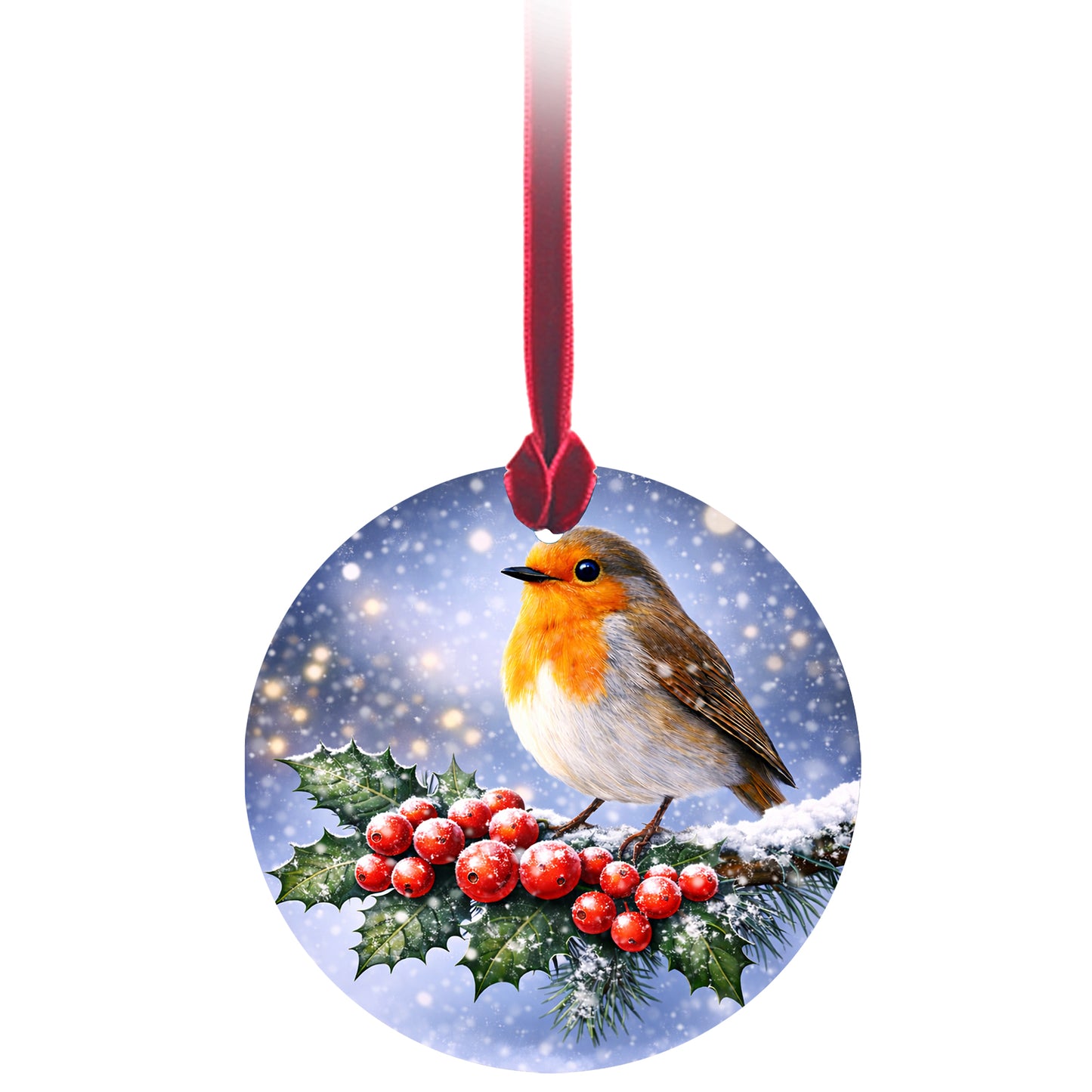 No.PX1041 Christmas Tree Glass Hanger - Robin on Holly