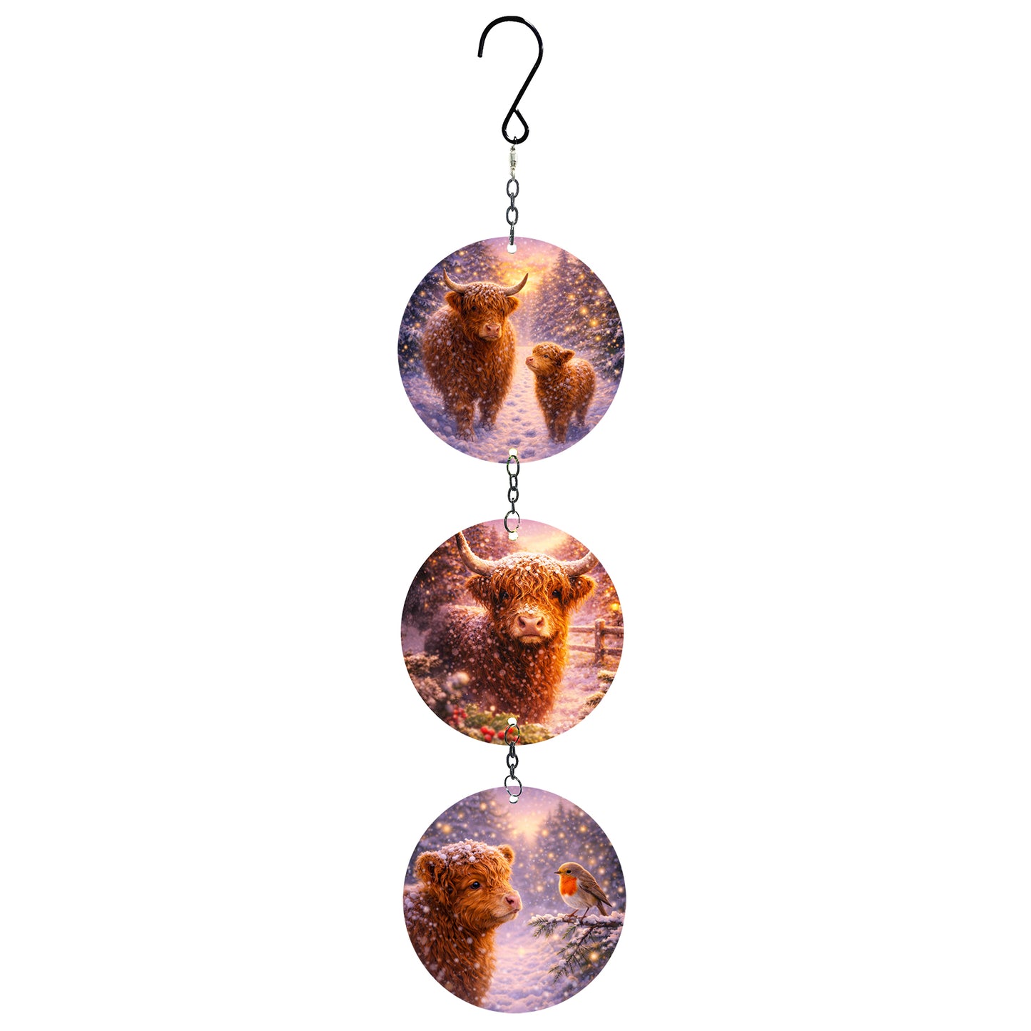 No.PX1151 Glass Trio Christmas Suncatchers - Highland Cows