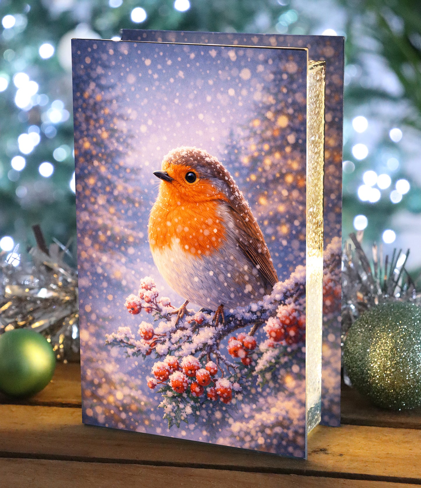 No.PX1200 Glass Christmas LED Light Box - Robin
