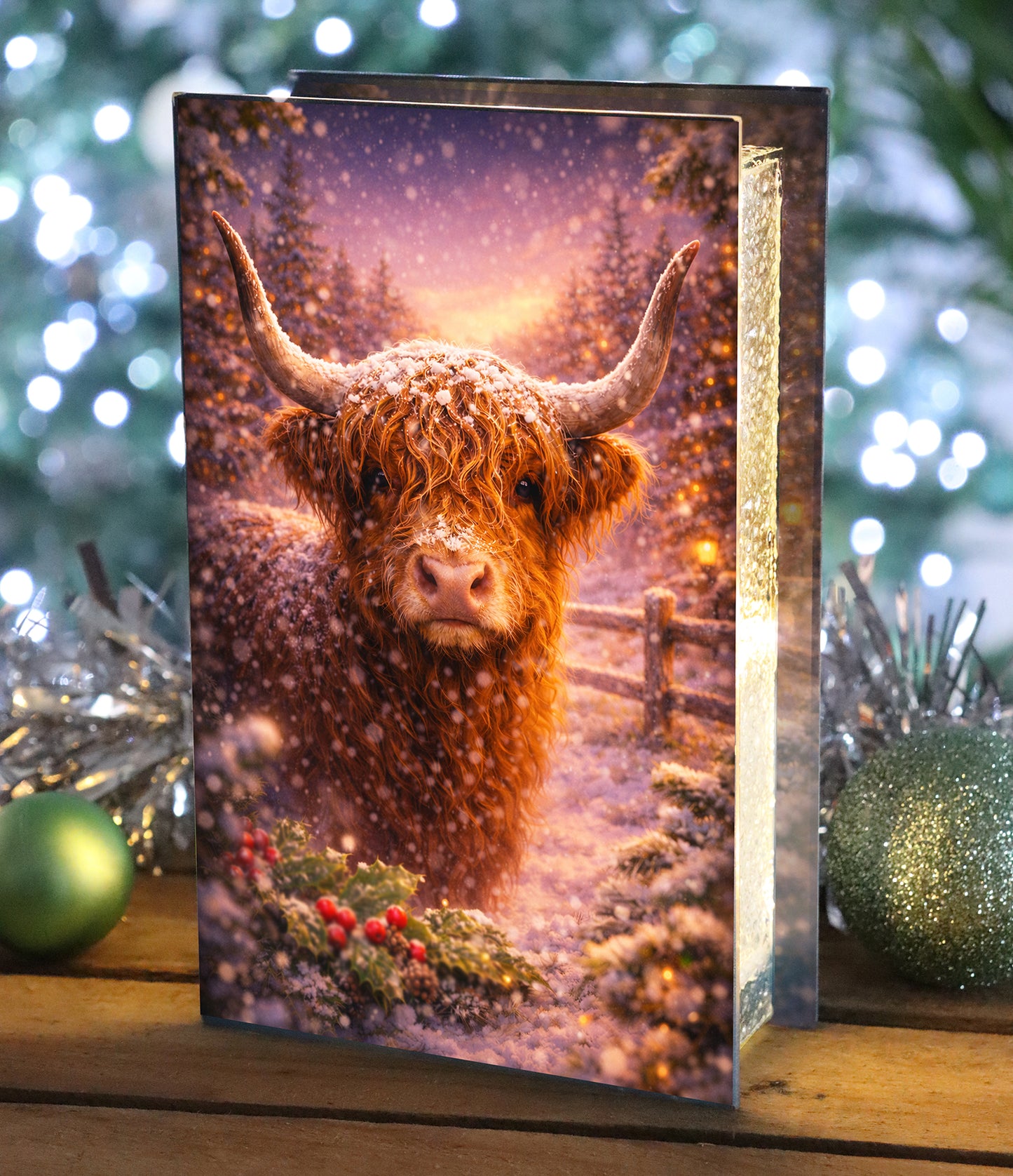 No.PX1201 Glass Christmas LED Light Box - Highland Cow