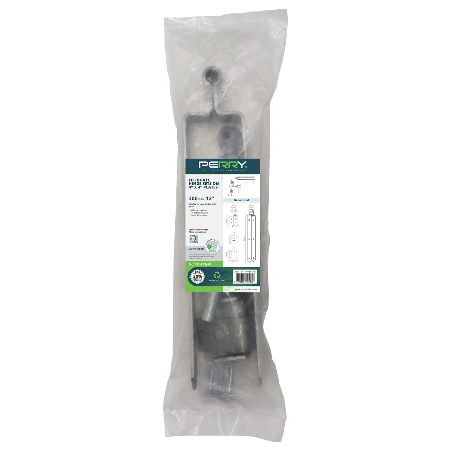 No.131-153/PP Fieldgate Hinge Set on 4" x 4" Plates - PERRYPACK