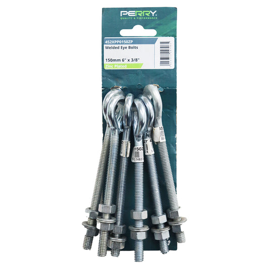 No.452 Welded Eye Bolts c/w 2 Nuts & 2 Washers - PerryPack Pack of 6