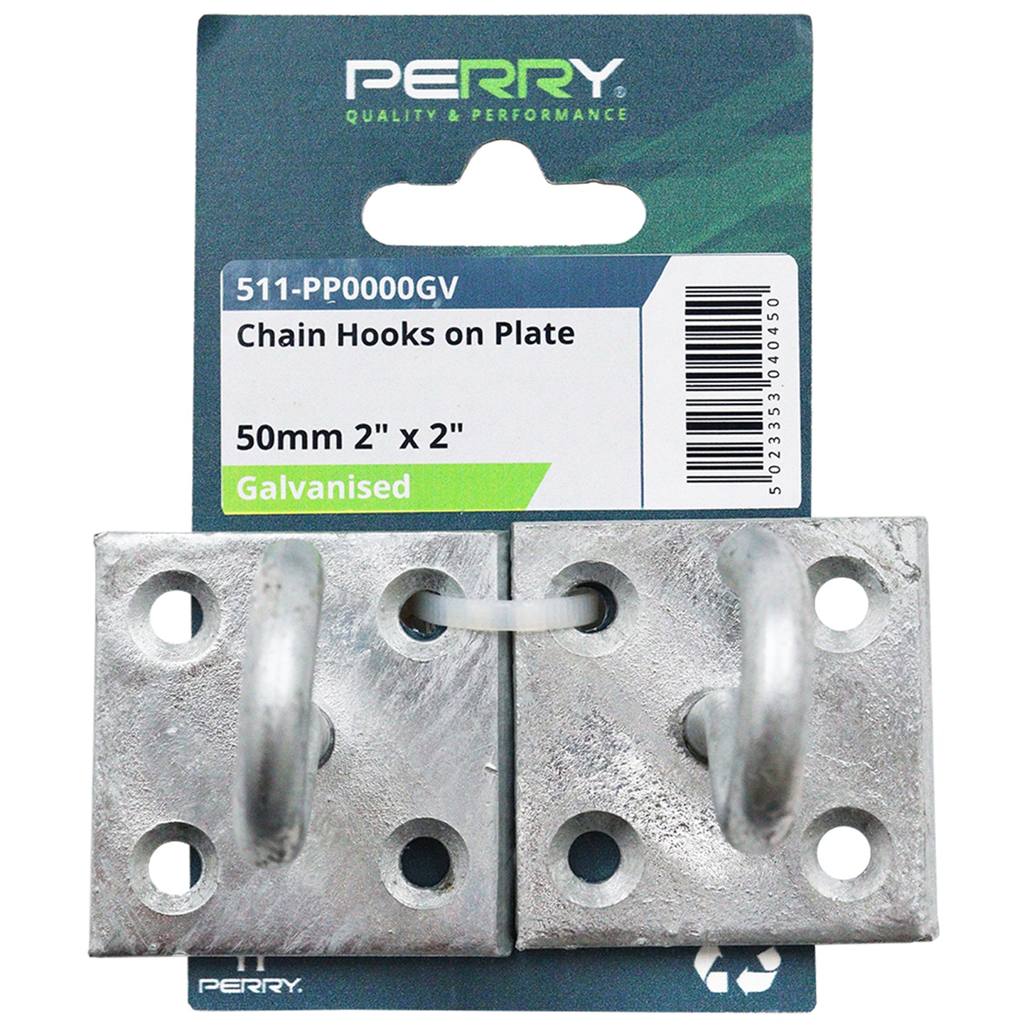 50mm x 50mm No.511/PP Perry Equestrian Chain Hook on Plate - Pack of 2 PerryPack