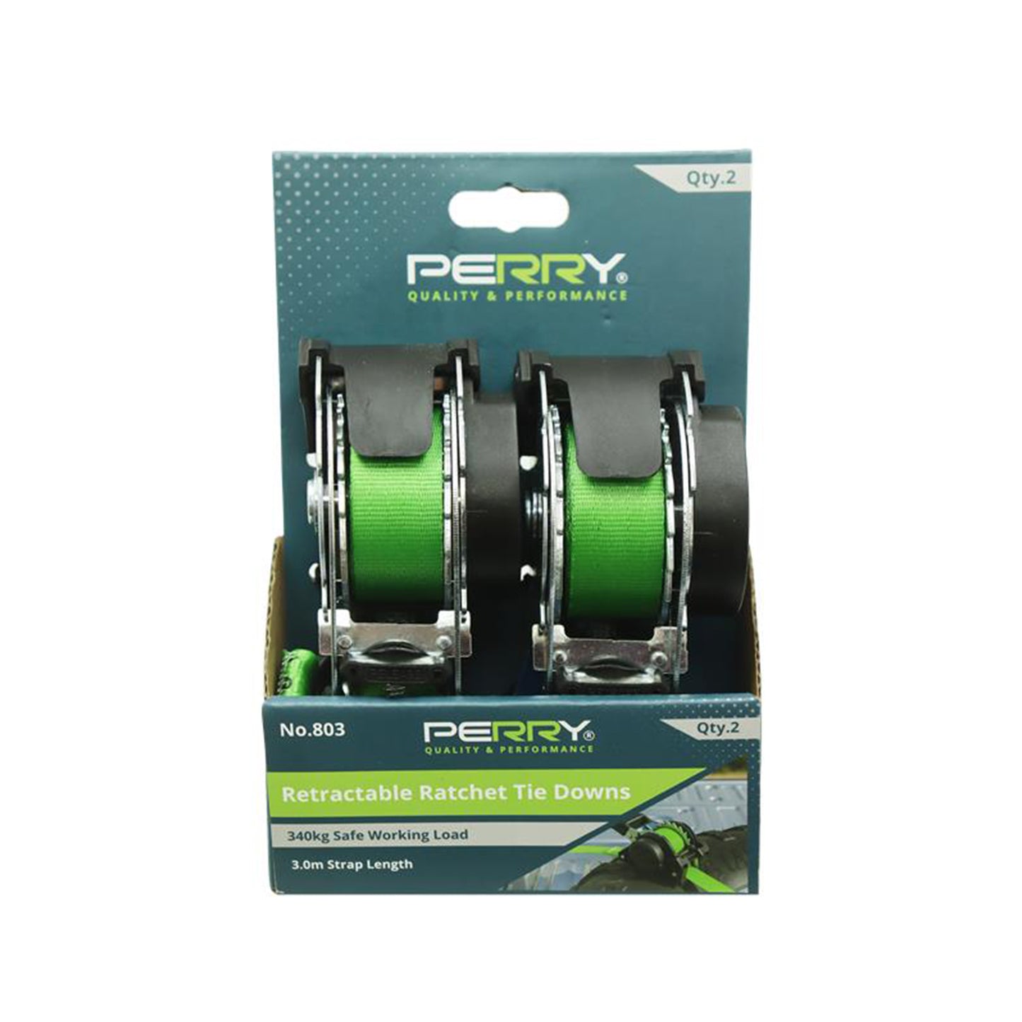 3.0m No.803 Retractable Ratchet Tie Downs - 2 Pack