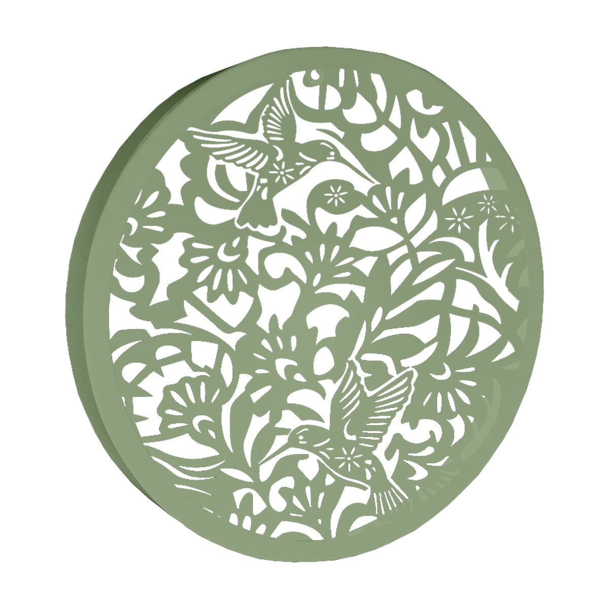 No.PA1020SG Round Metal Solar Wall Panel - Hummingbird - Sage Green