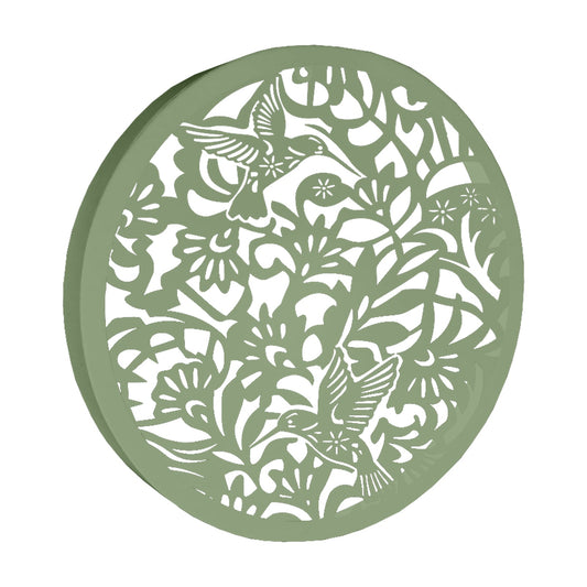No.PA1020SG Round Metal Solar Wall Panel - Hummingbird - Sage Green
