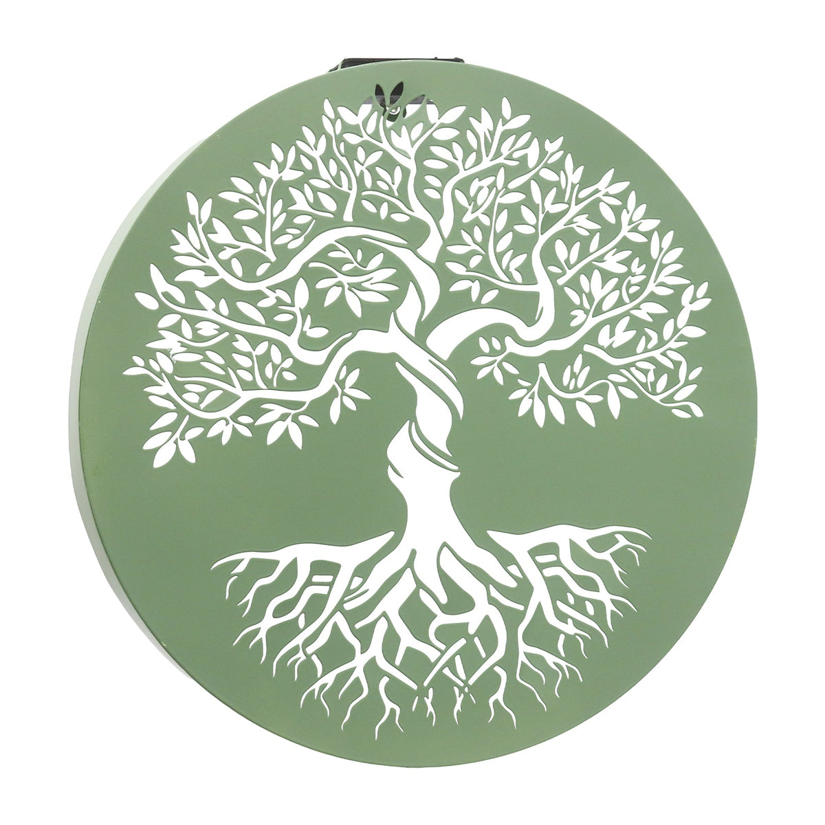 No.PA1024SG Round Metal Solar Wall Panel - Tree of Life - Sage Green