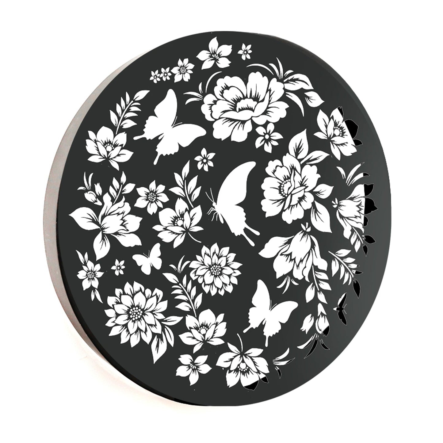 No.PA1025BK Round Metal Solar Wall Panel - Butterfly - Black
