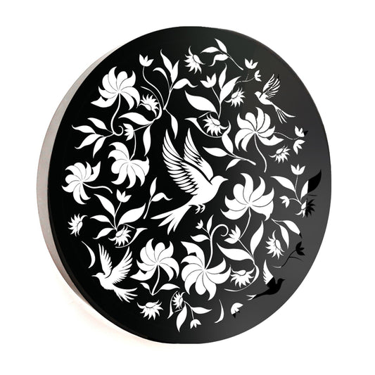 No.PA1026BK Metal Round Solar Wall Panel - Birds