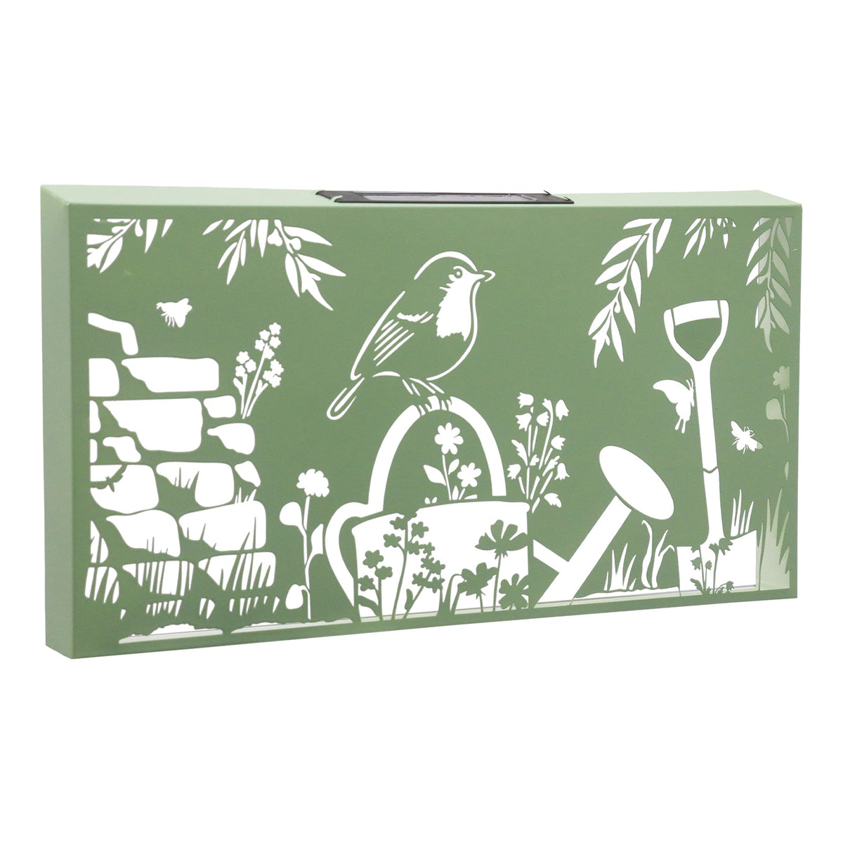 No.PA1033SG Landscape Metal Solar Wall Panel - Robin - Sage Green