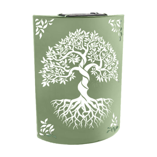 No.PA1054SG Small Curved Metal Solar Wall Panel - Tree of Life - Sage Green