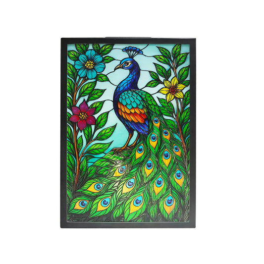 No.PA1254 Backlit Solar Suncatcher Wall Art - Peacock