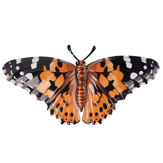 No.PA1712 Medium Metal Realistic Butterfly Wall Art - Orange & Black