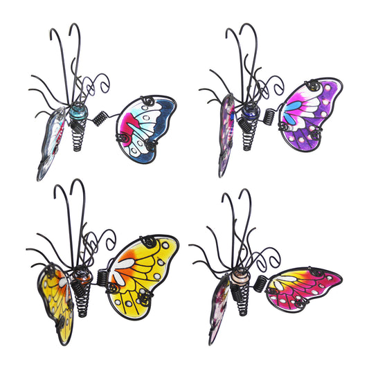 No.PA4009 Glass Wing Spring-tail Butterfly Pot Hanger - Blue, Pink, Purple & Yellow