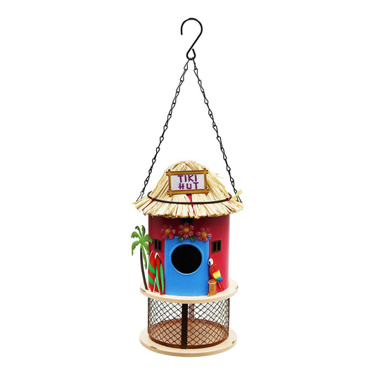 No.PB9054 Funky Metal Tiki Bar Bird House/Feeder - Red