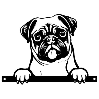 No.PF1023 Metal Pug Peeking Dog Silhouette