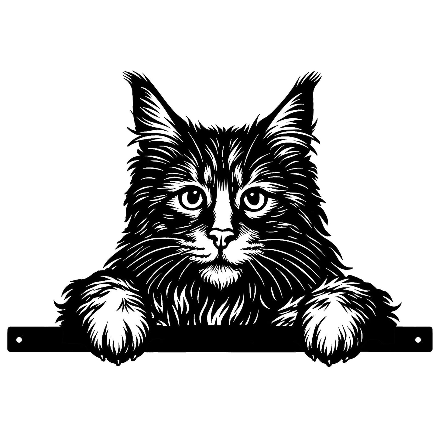 No.PF1039 Metal Peeking Cat Silhouette - Maine Coon